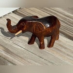 Vintage Wooden Hand Carved Elephant Handmade